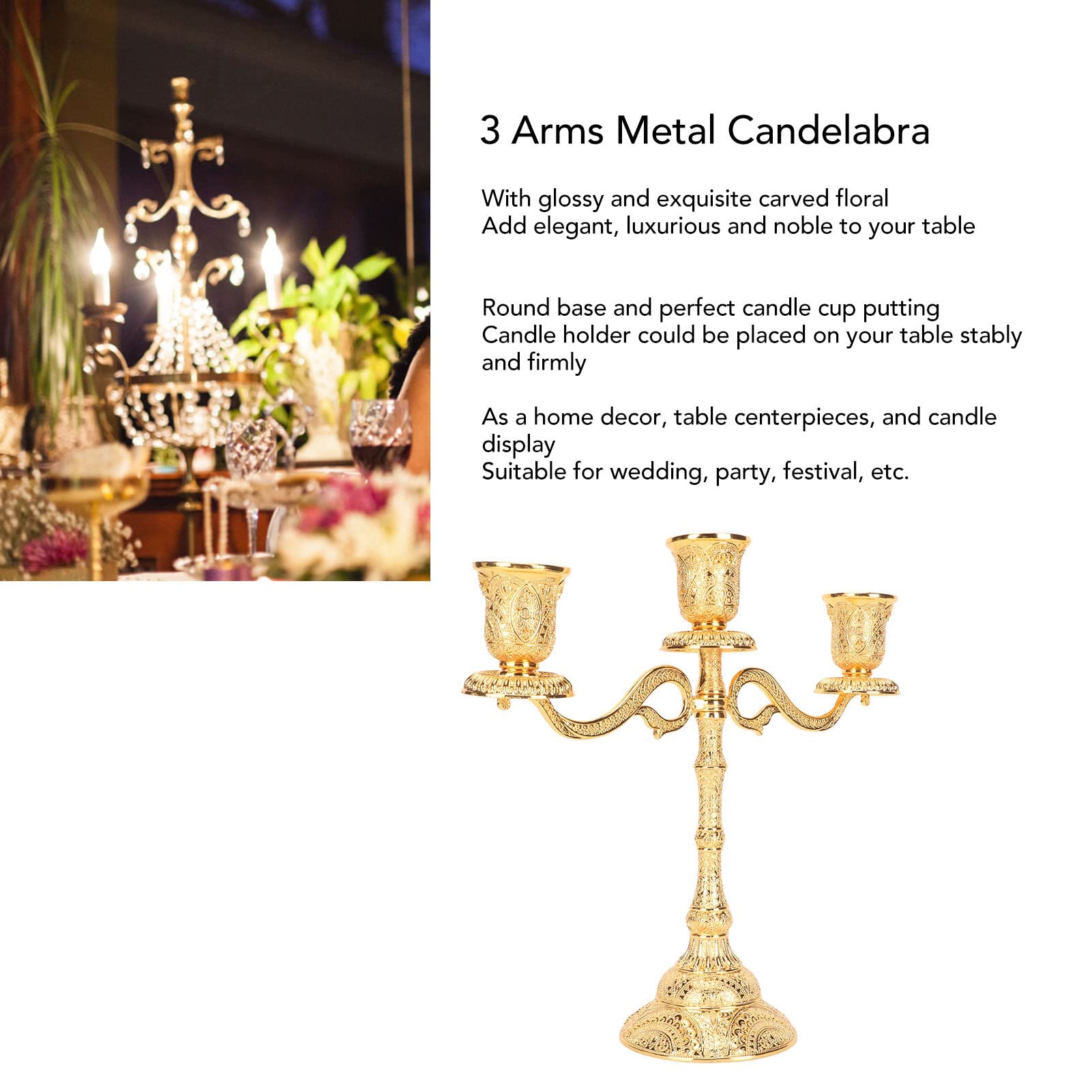 Amazon｜燭台キャンドルホルダー、3本のキャンドルメタル燭台ゴールド